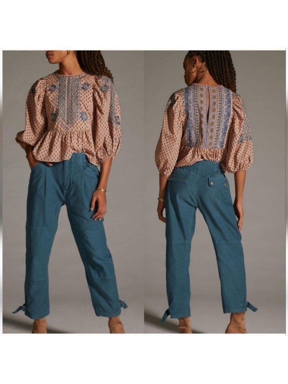 Pilcro Anthropologie Women’s Surplus Cargo Ankle Pants Slouchy Oversized Blue XS - Picture 2 of 9